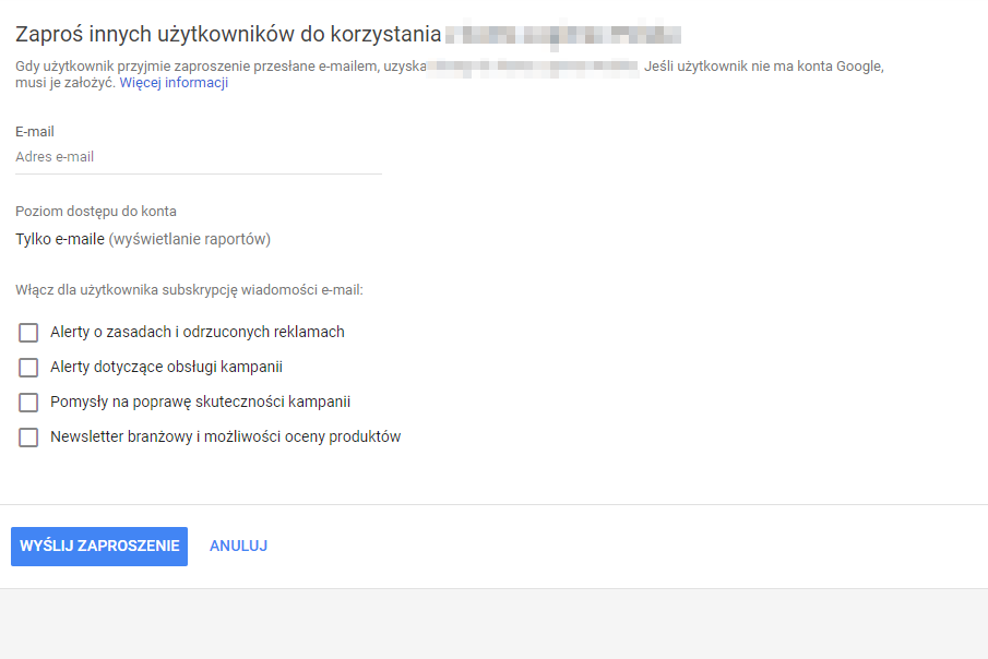 Dodawanie nowych osób do konta reklamowego Google Ads