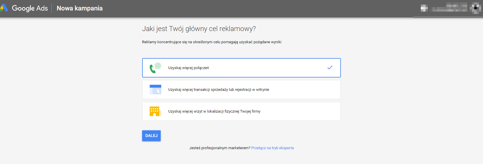 Wybór celów reklamowych